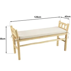 Banc rondins de teck naturel coussin blanc MANAK