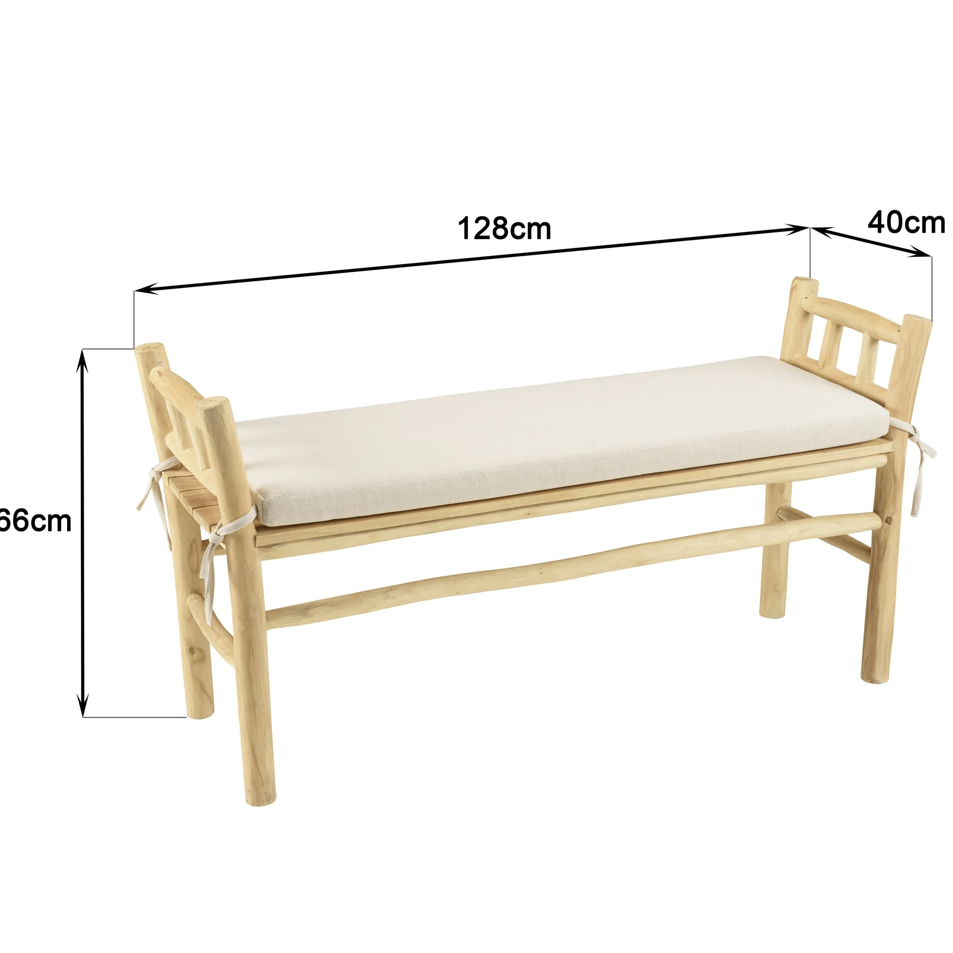 Banc rondins de teck naturel coussin blanc MANAK