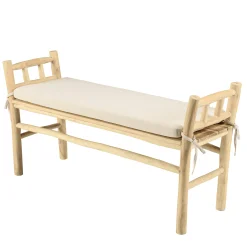 Banc rondins de teck naturel coussin blanc MANAK