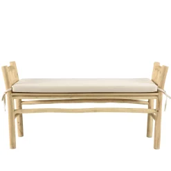 Banc rondins de teck naturel coussin blanc MANAK