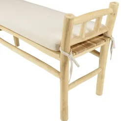 Banc rondins de teck naturel coussin blanc MANAK