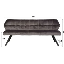 Banc salle à manger velours gris 180 cm MELBOURNE