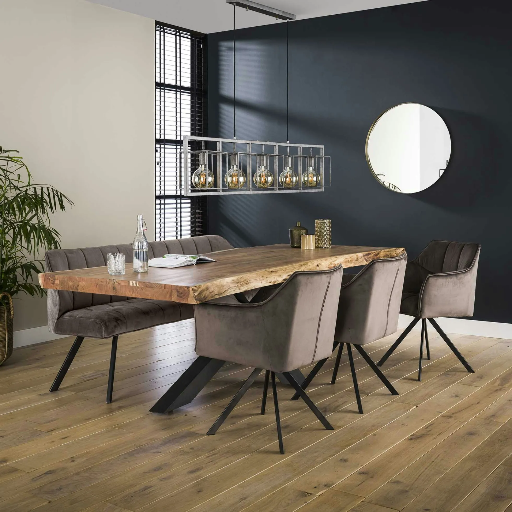 Banc salle à manger velours gris 180 cm MELBOURNE