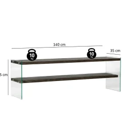 Banc TV bois anthracite et verre - 2 niveaux, 140 cm LHASA