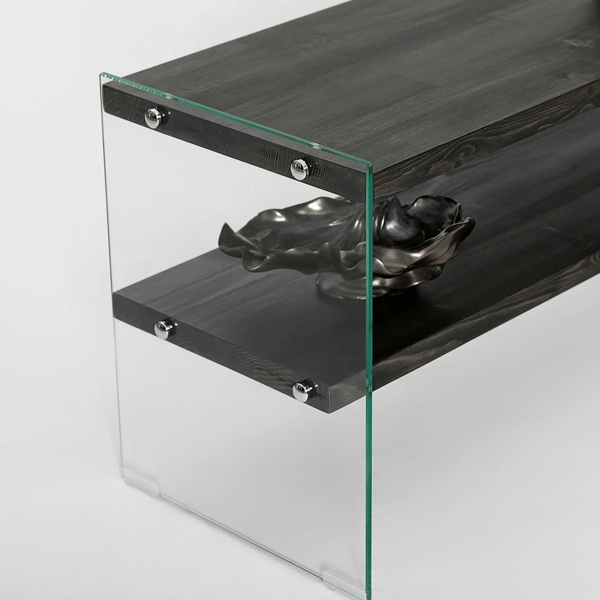Banc TV bois anthracite et verre - 2 niveaux, 140 cm LHASA