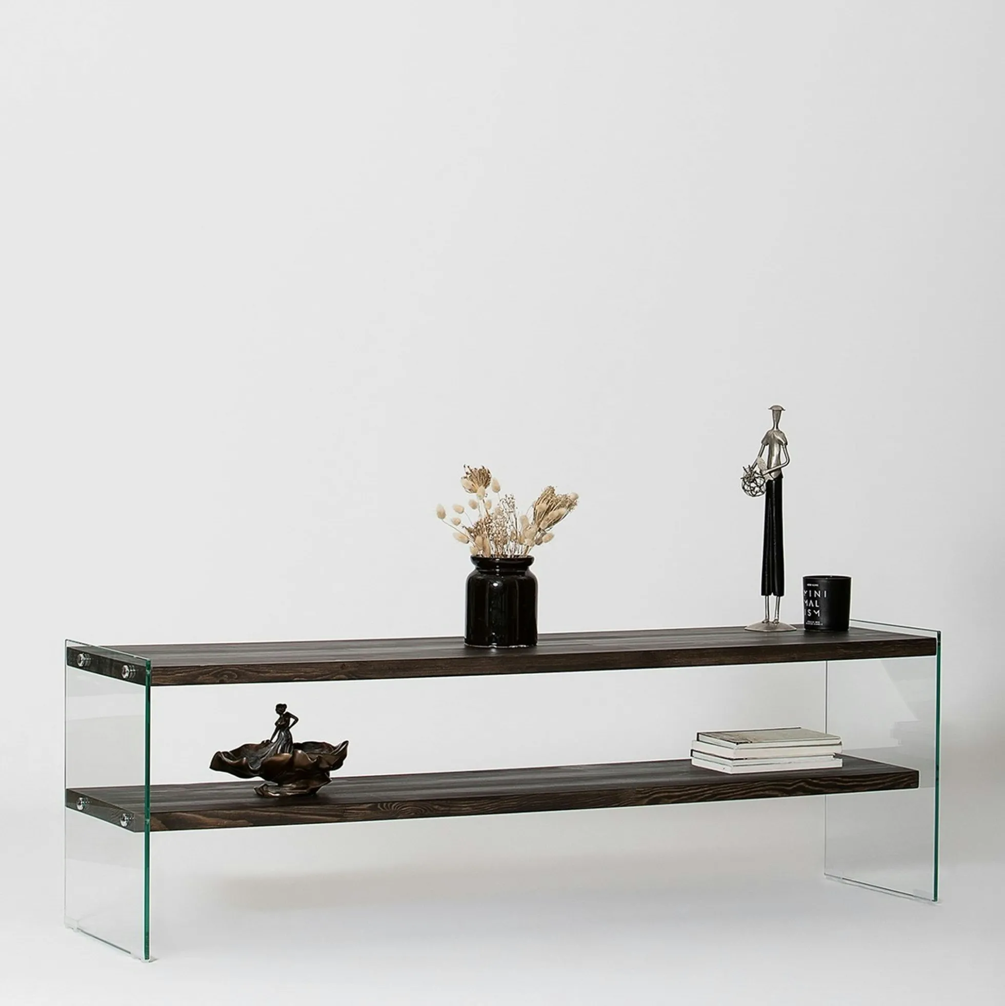 Banc TV bois anthracite et verre - 2 niveaux, 140 cm LHASA