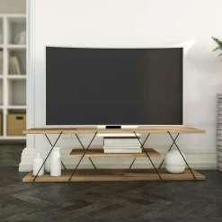 Banc TV filaire décor bois noyer et métal noir JENA