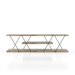 Banc TV filaire décor bois noyer et métal noir JENA