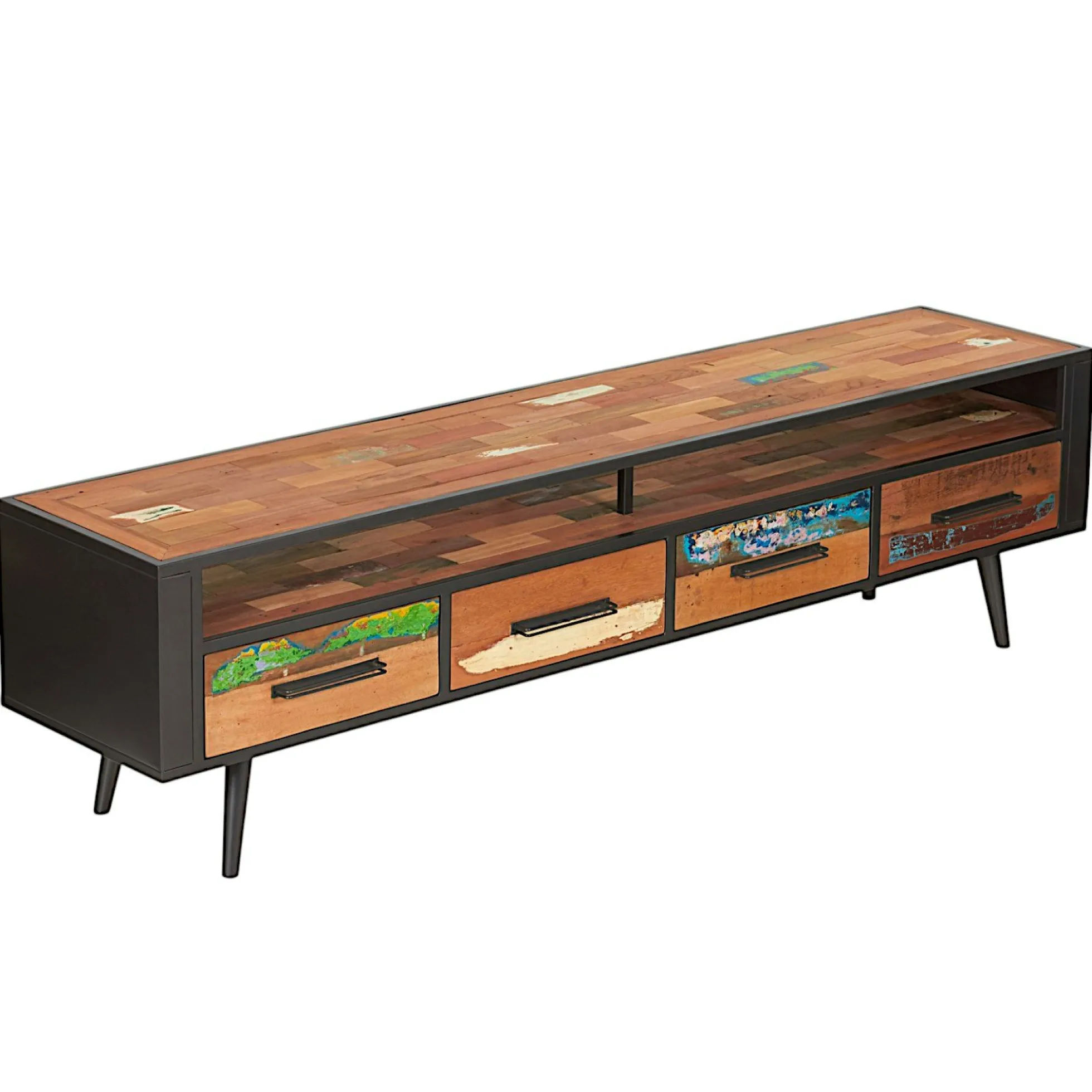 Banc TV 4 tiroirs 1 niche bois recyclé DRAKKAR