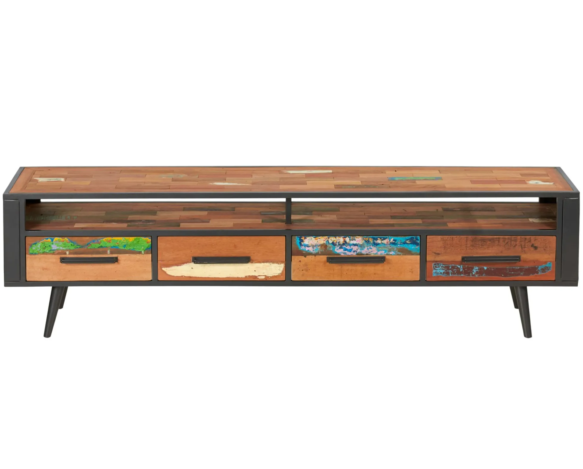 Banc TV 4 tiroirs 1 niche bois recyclé DRAKKAR