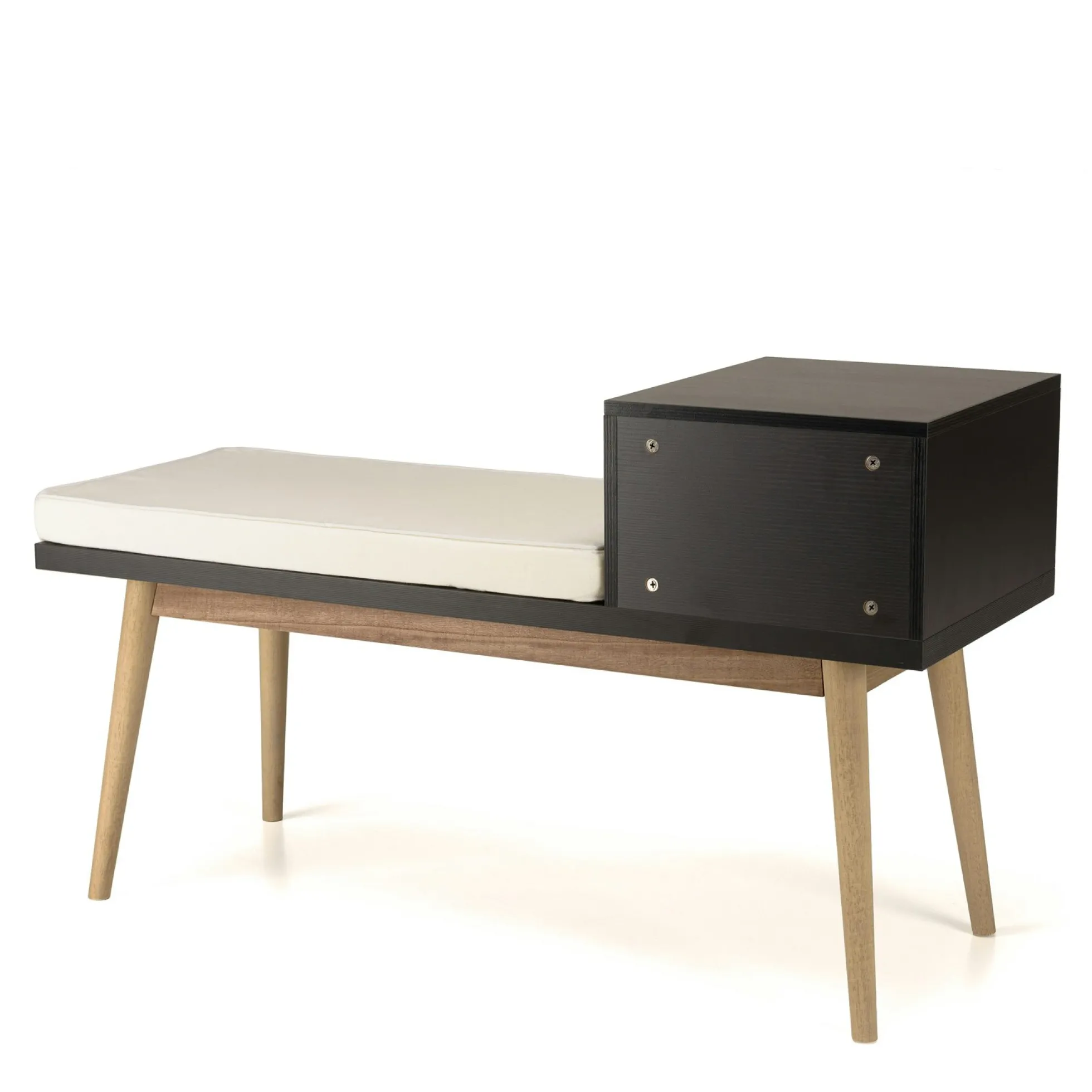 Banquette d'entrée en bois avec tiroir en cannage ALCUDIA
