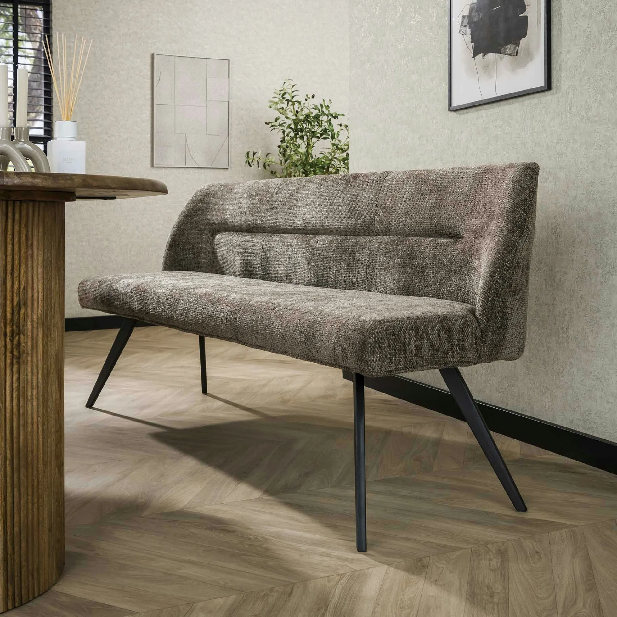 Banquette de salle à manger en velours texturé taupe 180 cm MELBOURNE
