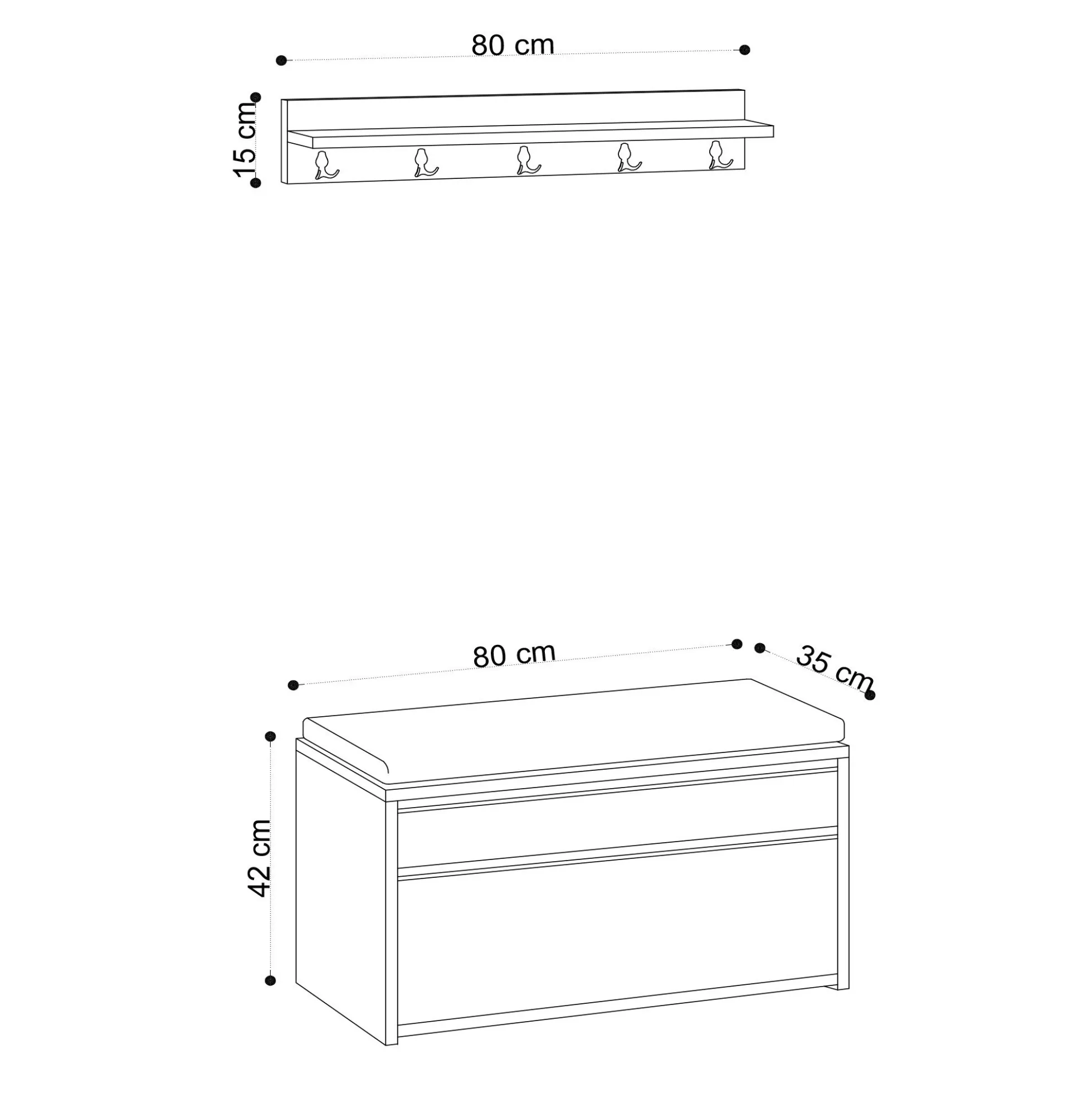 Banquette entrée noire avec rangement et portemanteau MARFA