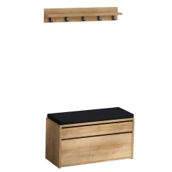Banquette entrée noire avec rangement et portemanteau MARFA
