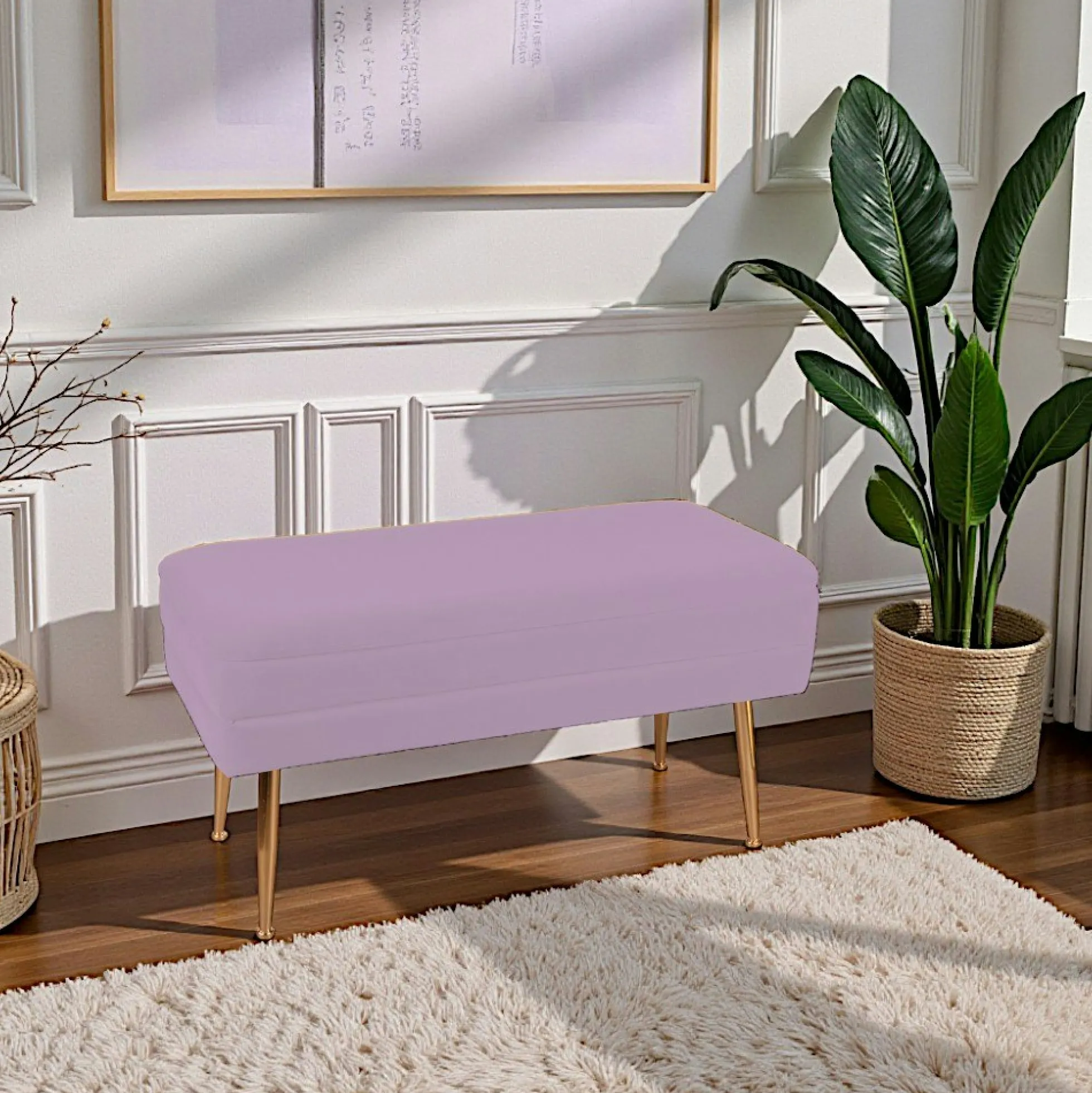 Banquette 2 places tissu rose pieds dorés TIM