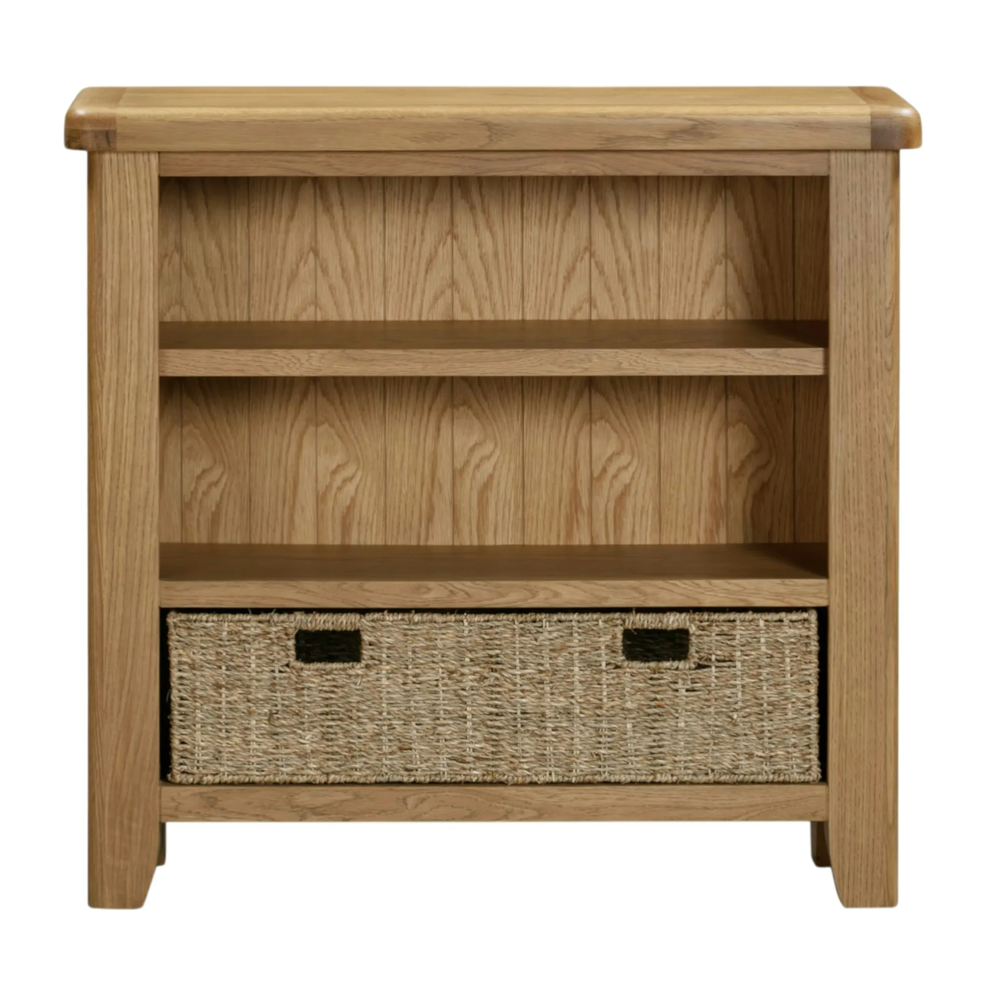 Bibliothèque basse en chêne avec panier de rangement VALMONT