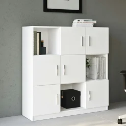 Bibliothèque blanche design damier 9 rangements MARFA
