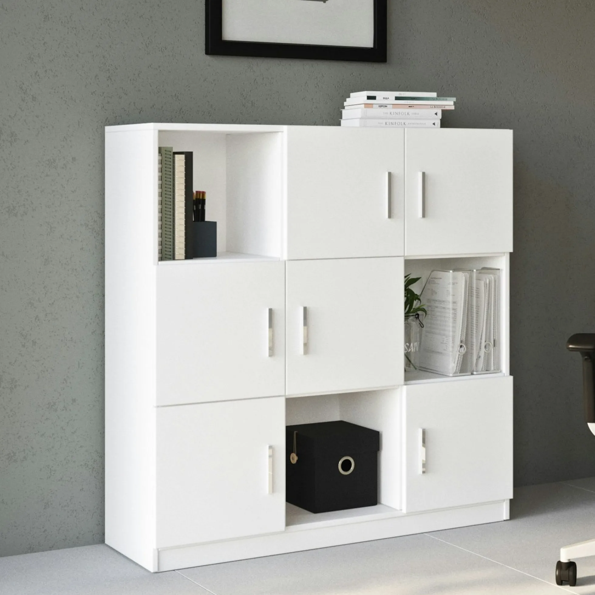 Bibliothèque blanche design damier 9 rangements MARFA