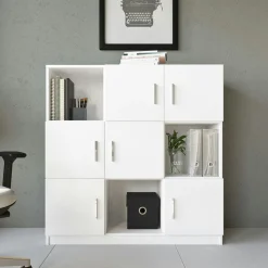 Bibliothèque blanche design damier 9 rangements MARFA