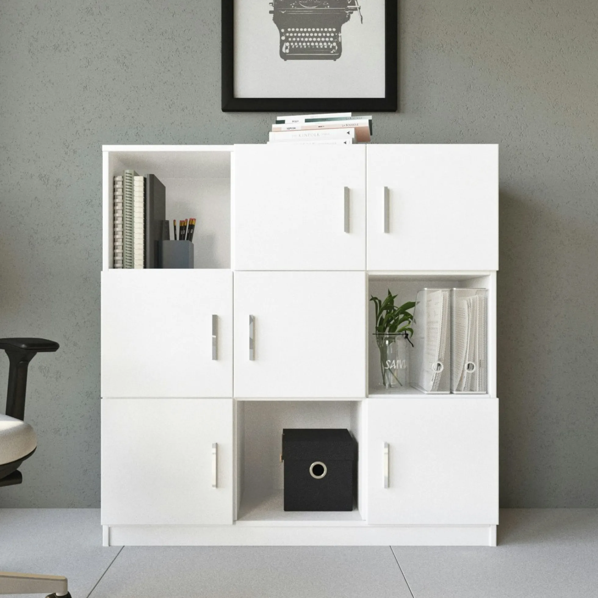 Bibliothèque blanche design damier 9 rangements MARFA