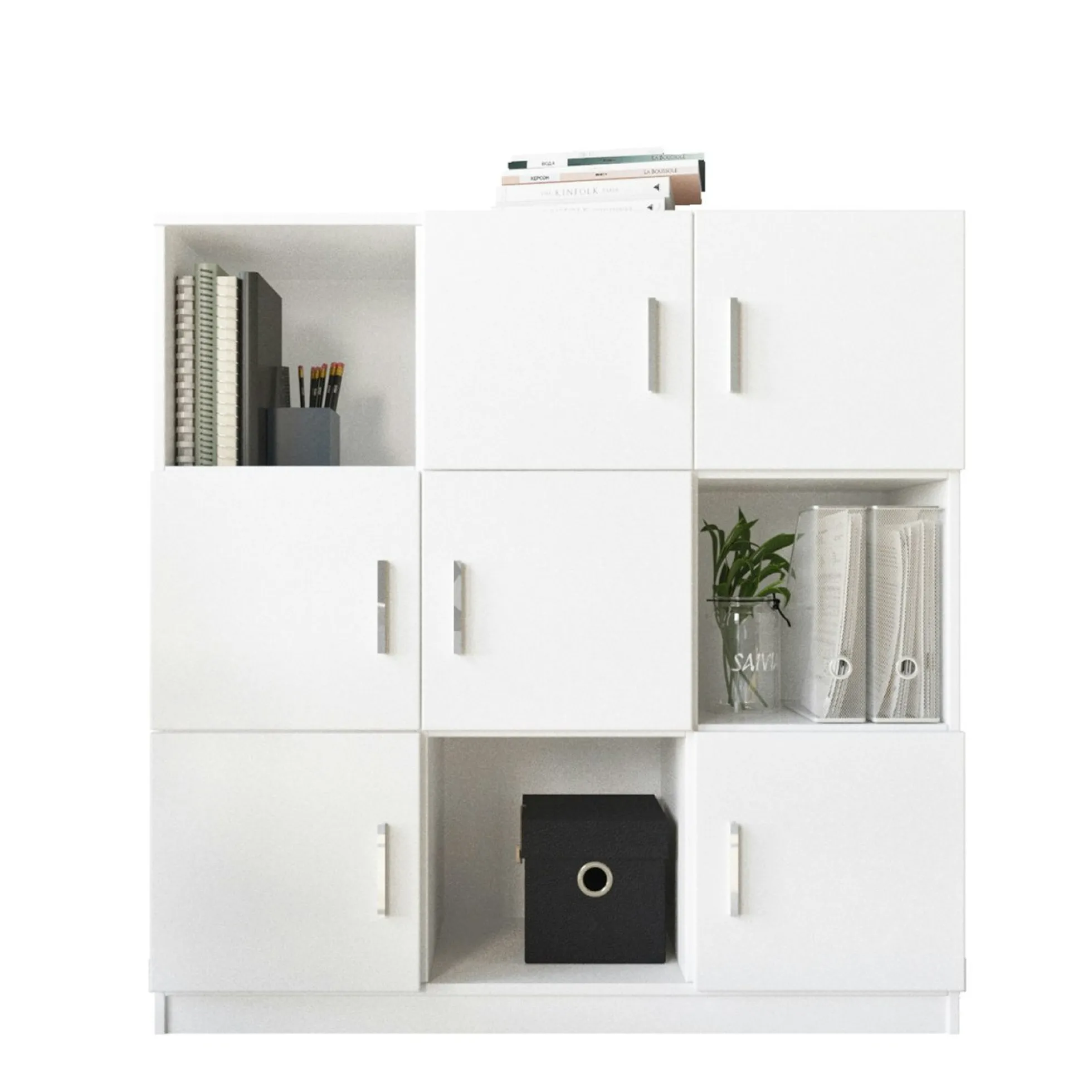 Bibliothèque blanche design damier 9 rangements MARFA