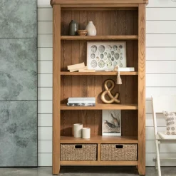 Bibliothèque chêne avec 2 paniers de rangement VALMONT