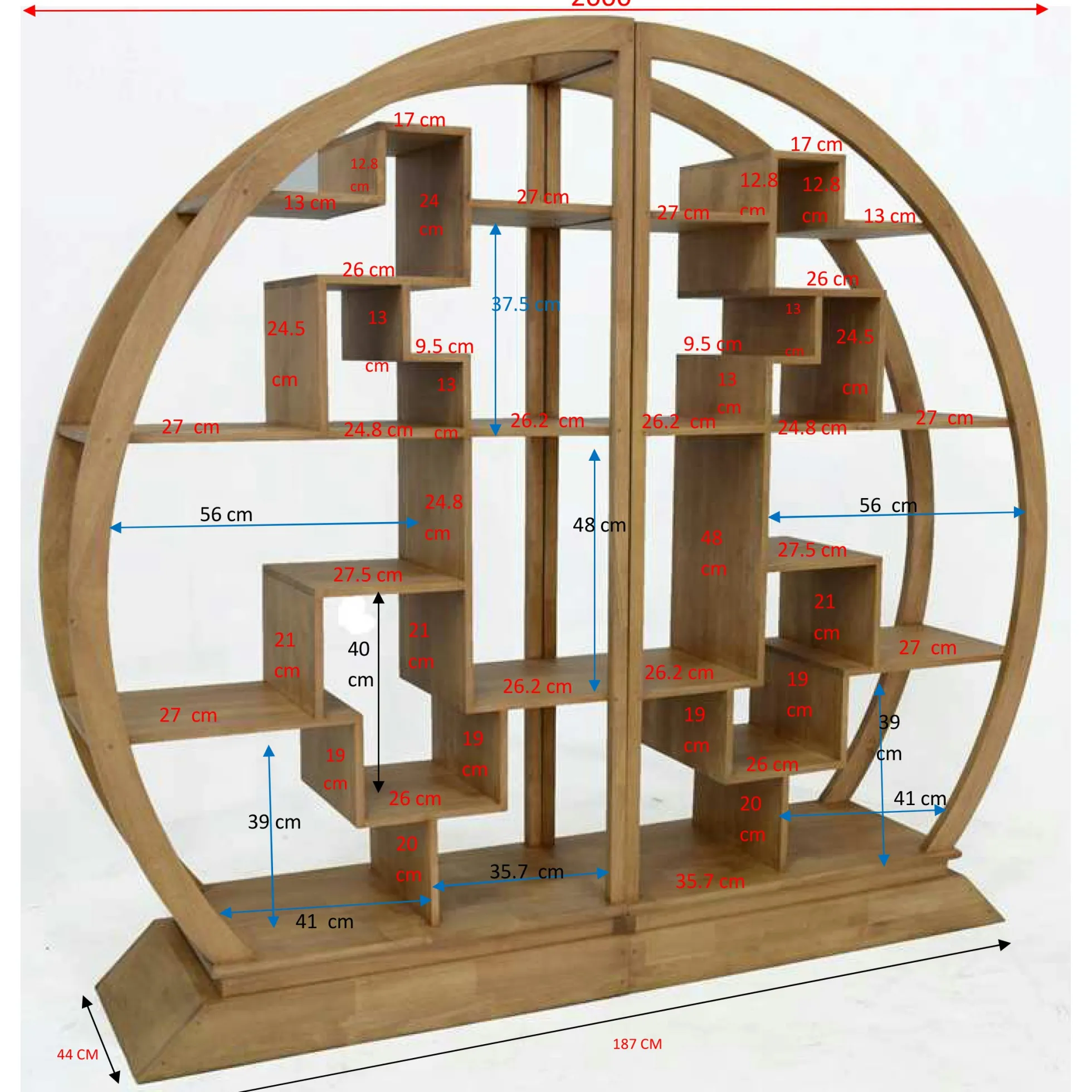 Bibliothèque demi cercle Hévéa 44x200x180 MAORI