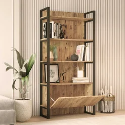 Bibliothèque de salon effet bois, 1 niche fermée JENA