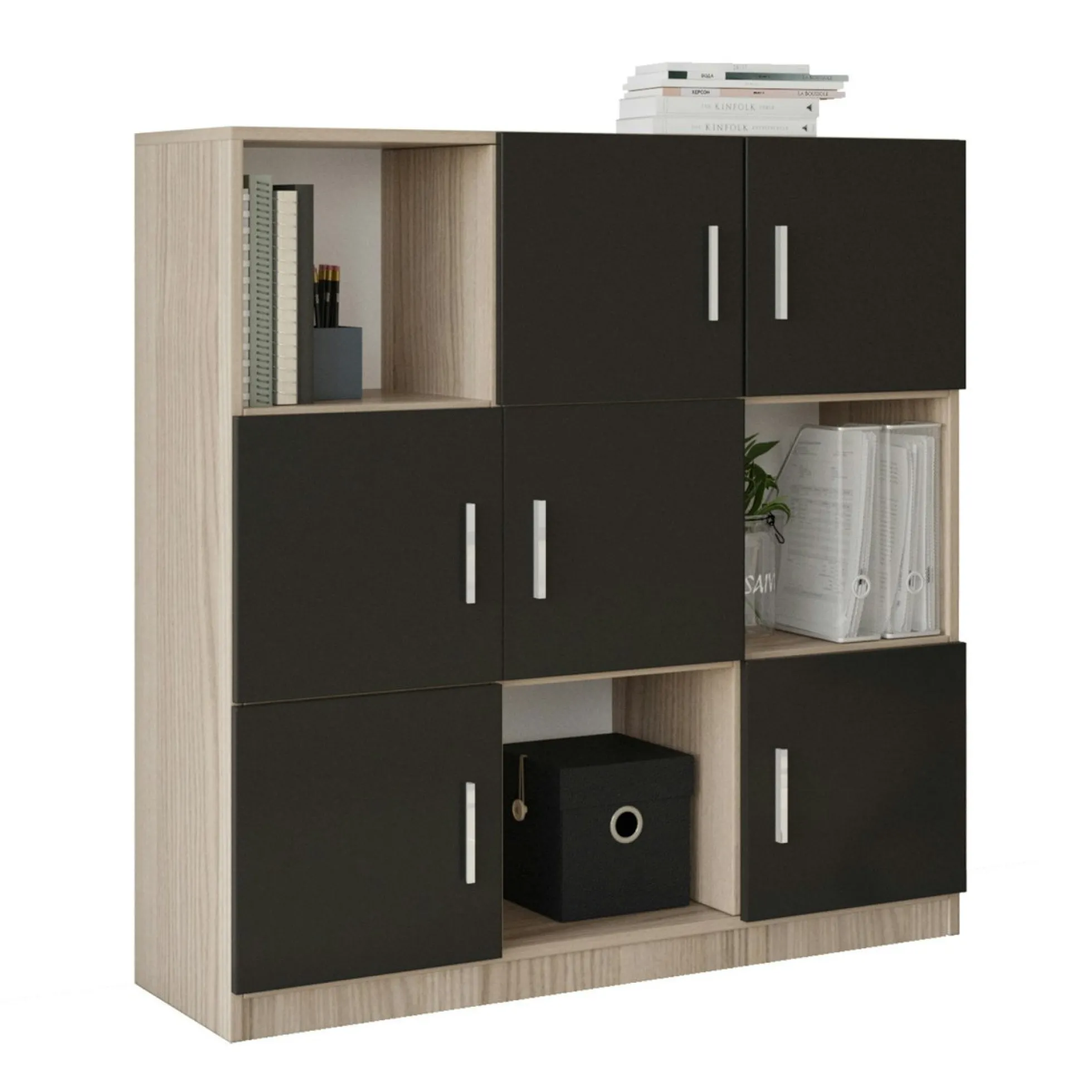 Bibliothèque design damier 6 rangements noirs MARFA