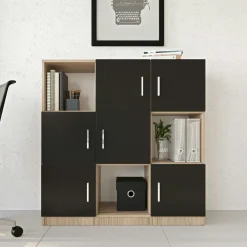Bibliothèque design damier 6 rangements noirs MARFA