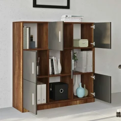 Bibliothèque design damier 6 rangements gris rétro chic MARFA