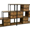 Bibliothèque Double Faces 8 tiroirs, 5 niches cubes en Hévéa recyclé naturel et métal 120x40x128cm LOFT