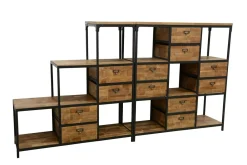 Bibliothèque Double Faces 8 tiroirs, 5 niches cubes en Hévéa recyclé naturel et métal 120x40x128cm LOFT