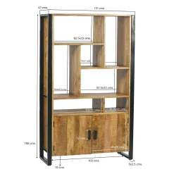 Bibliothèque déstructurée bois métal 2 portes KARGO