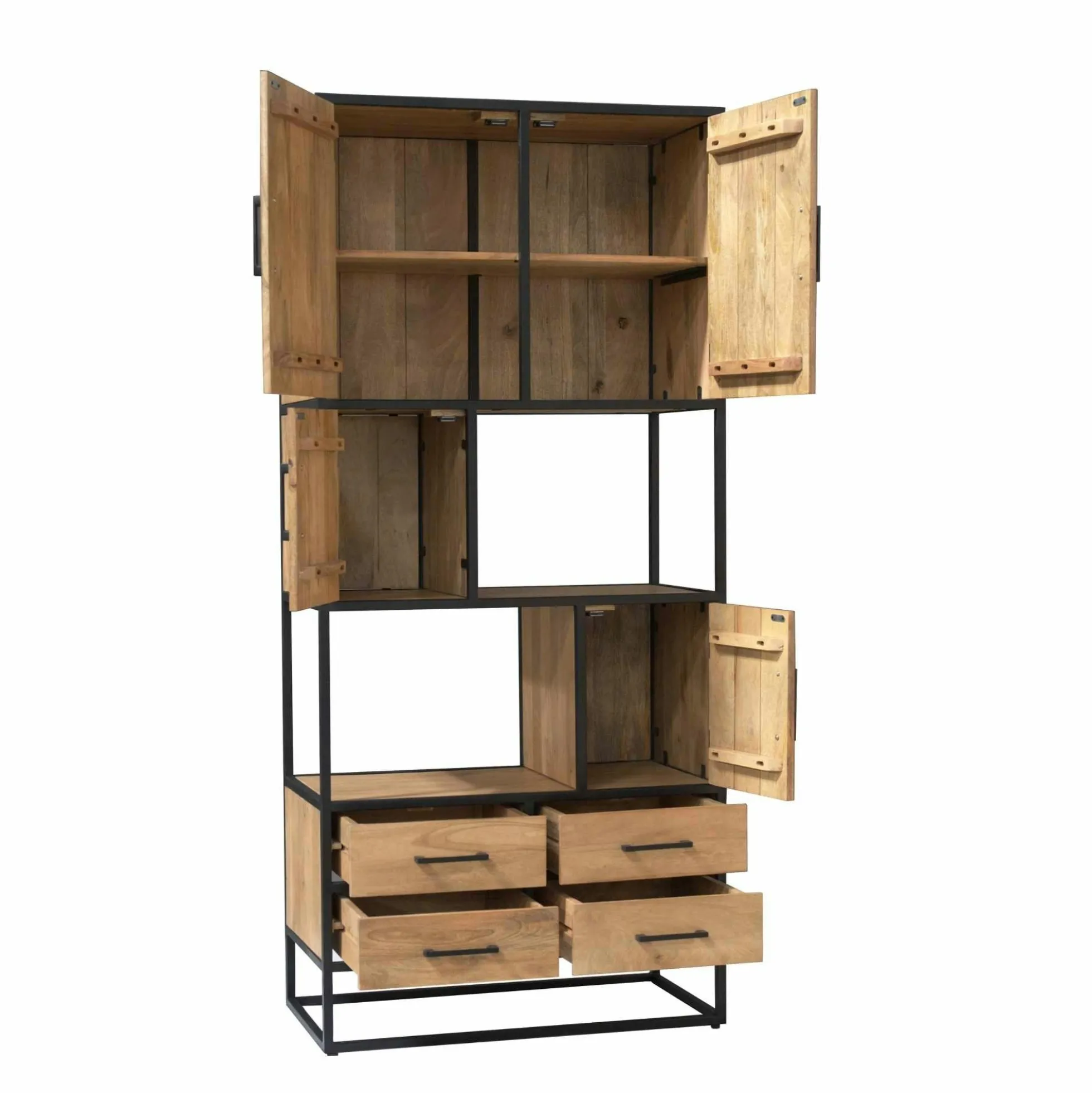 Bibliothèque en bois clair 4 portes 4 tiroirs RIVANO