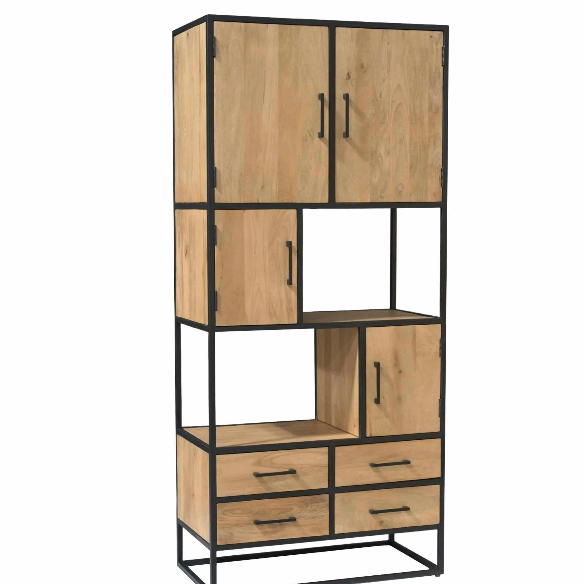Bibliothèque en bois clair 4 portes 4 tiroirs RIVANO