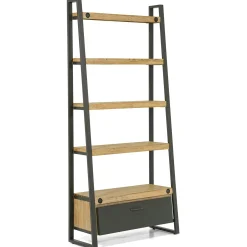 Bibliothèque Etagère Inspiration Indus' en Acacia et Métal, 5 plateaux et 1 tiroir métal 90x35x195cm BROOKLYN