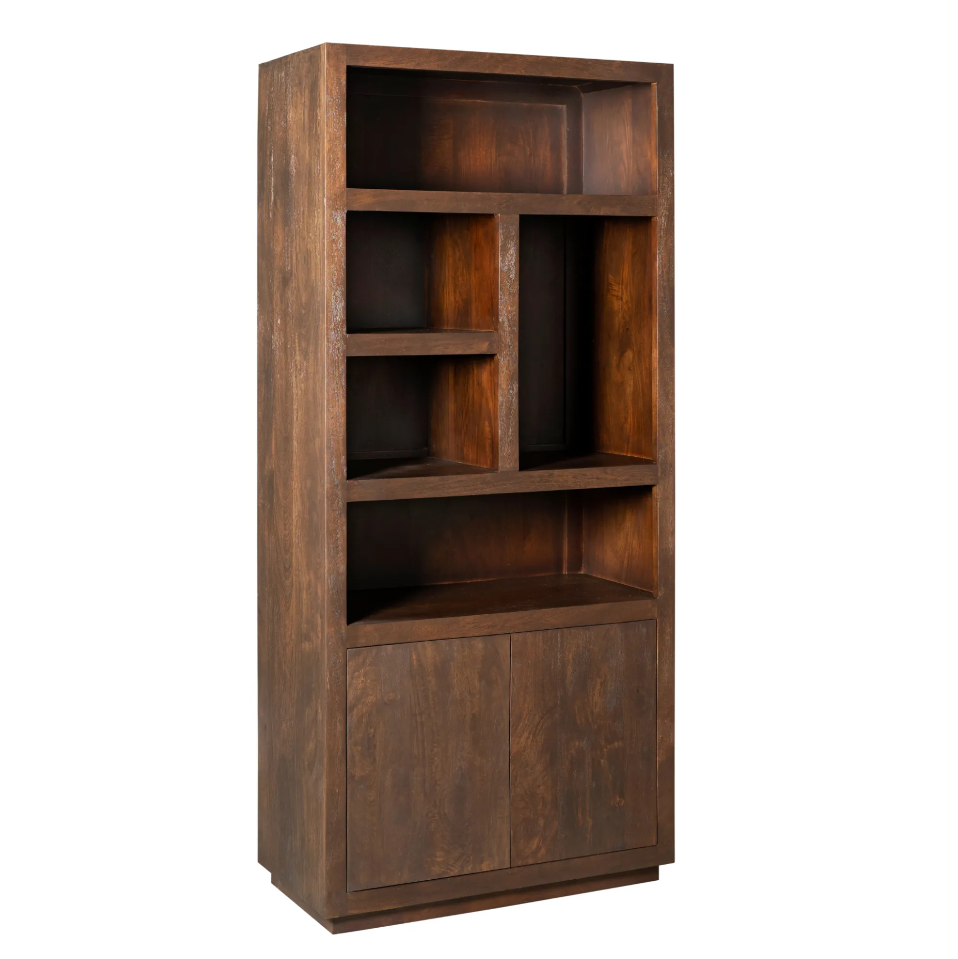 Bibliothèque haute bois foncé 2 portes MONTARO