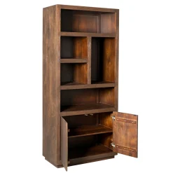 Bibliothèque haute bois foncé 2 portes MONTARO