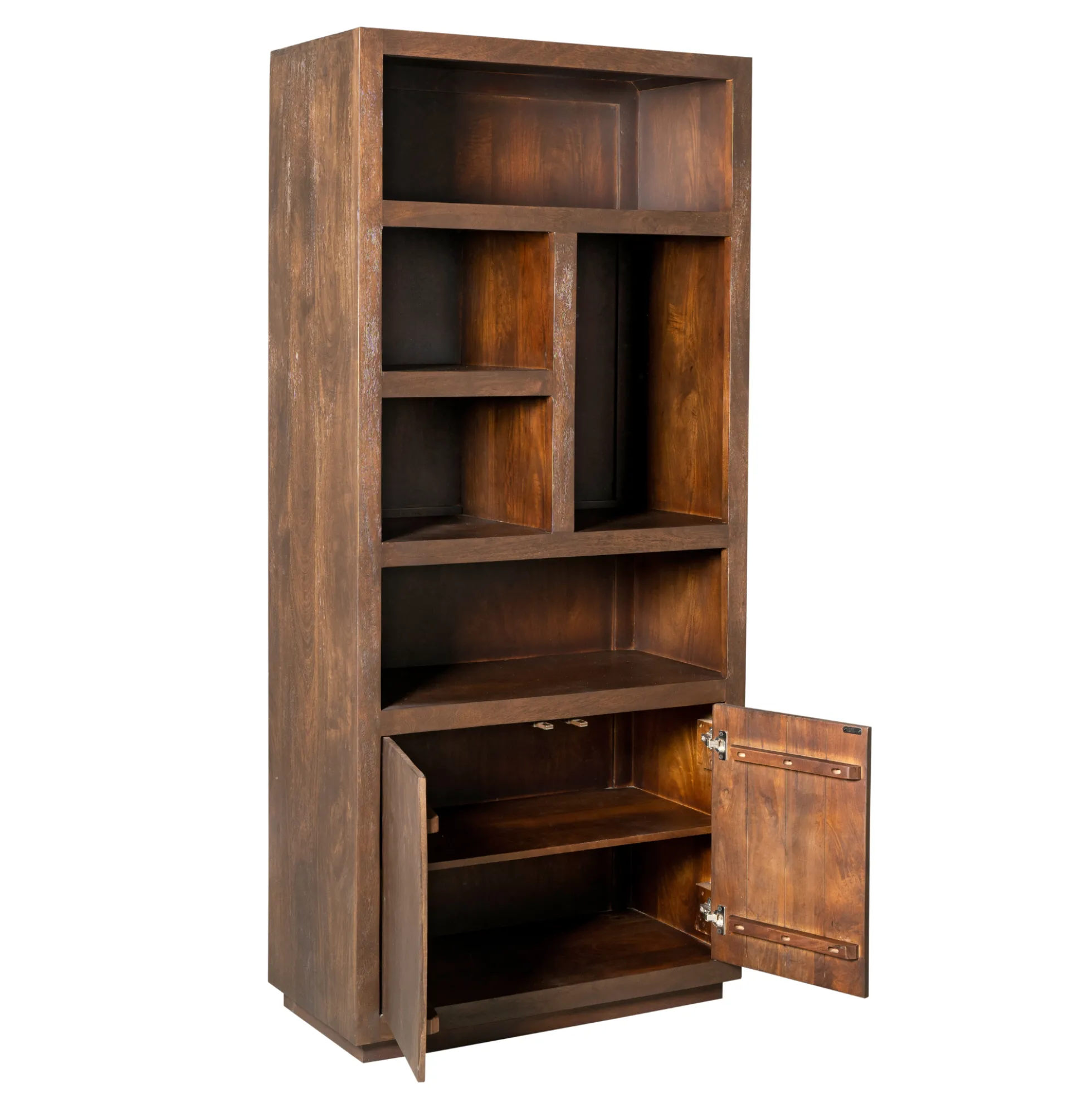 Bibliothèque haute bois foncé 2 portes MONTARO