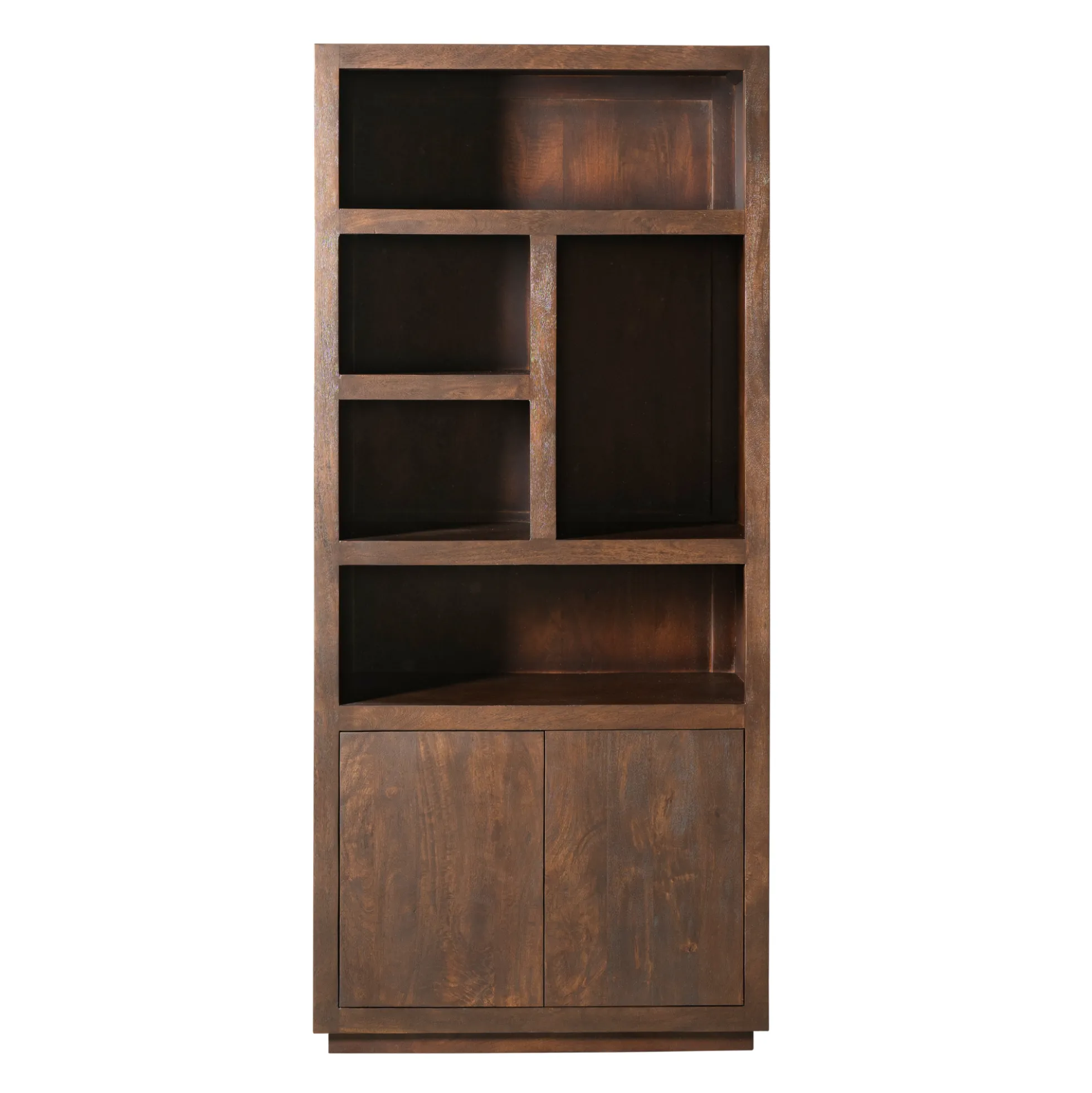 Bibliothèque haute bois foncé 2 portes MONTARO