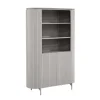 Bibliothèque haute bois gris rainuré avec rangement CALERO