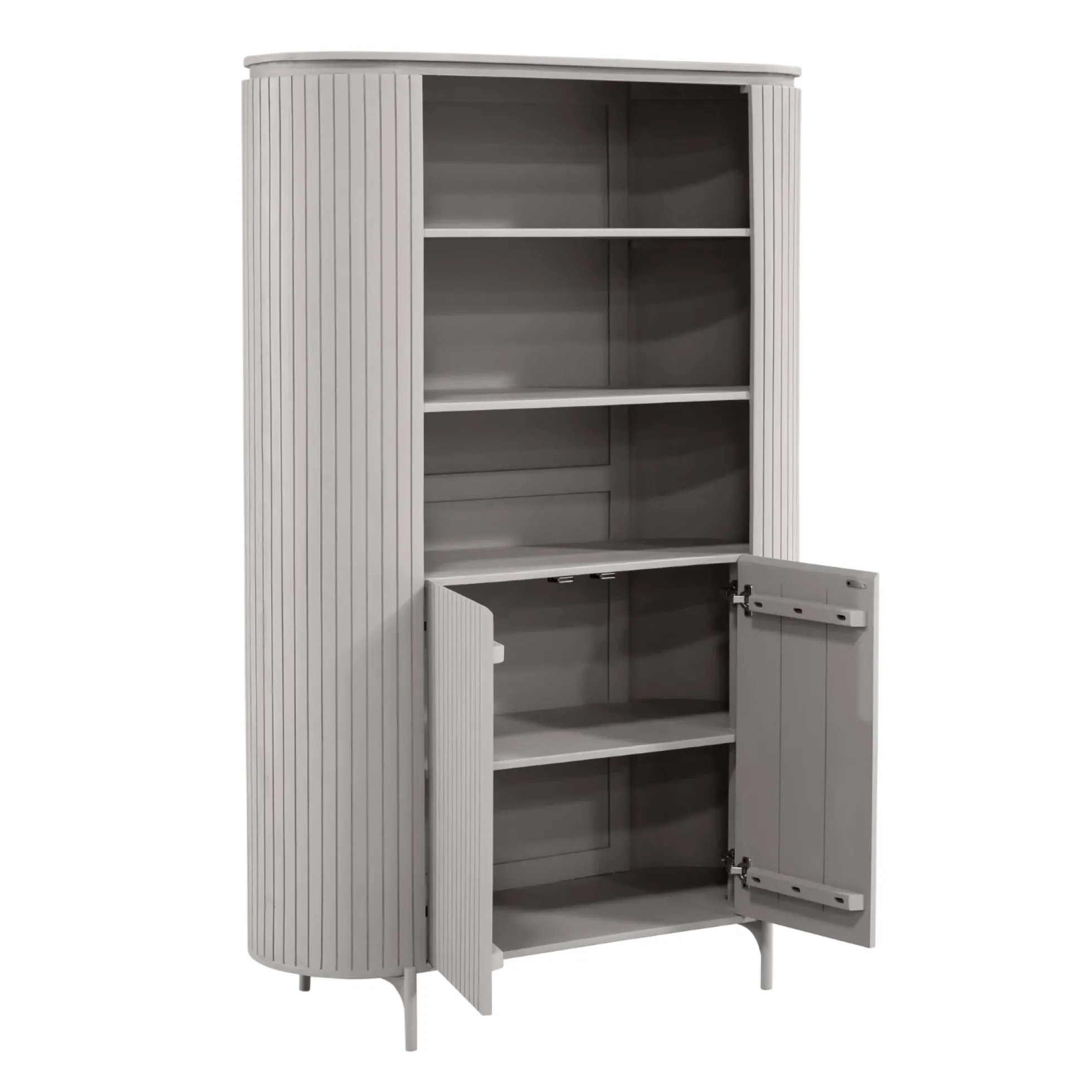 Bibliothèque haute bois gris rainuré avec rangement CALERO