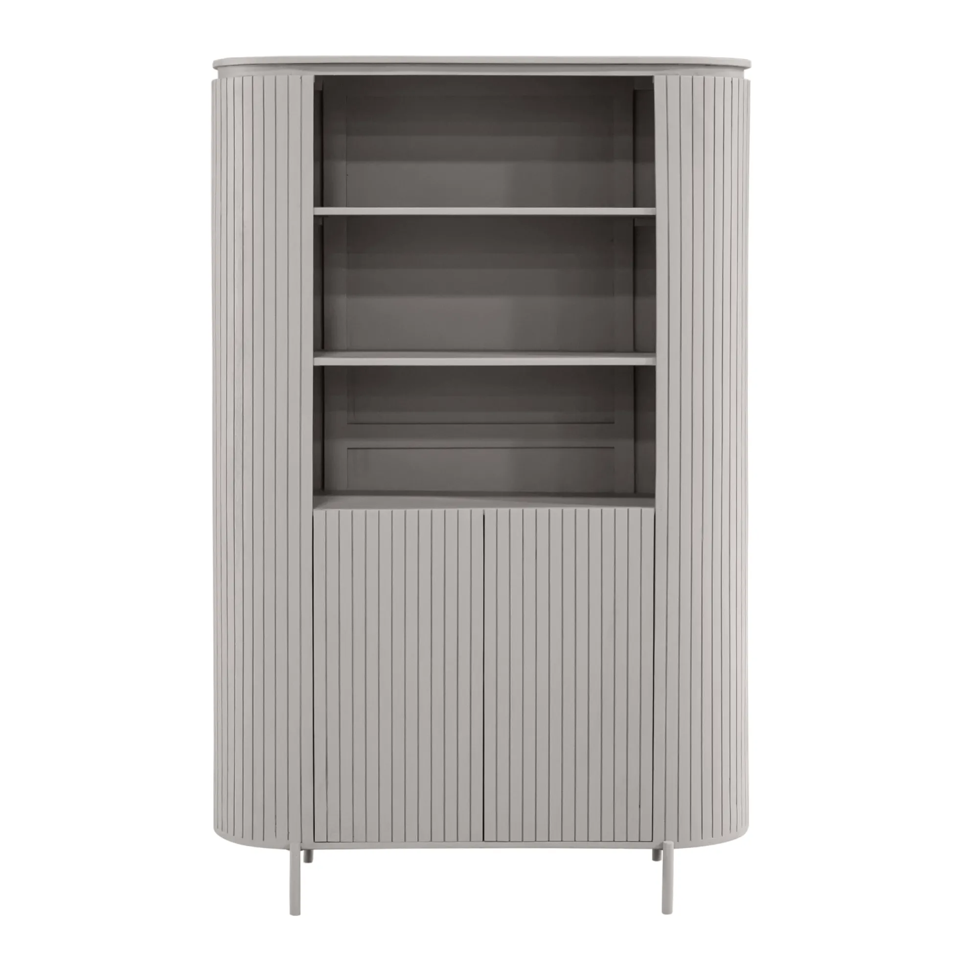 Bibliothèque haute bois gris rainuré avec rangement CALERO
