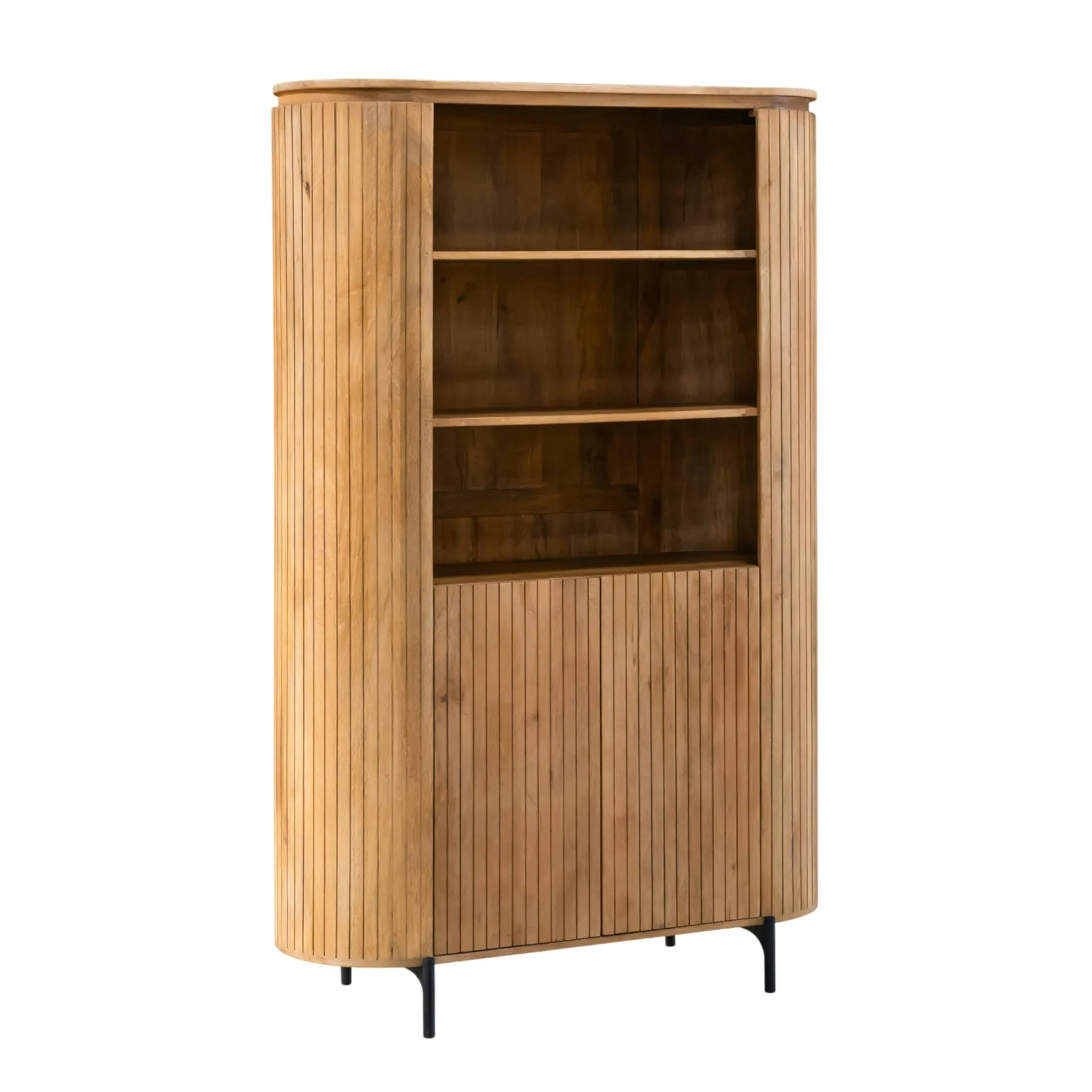 Bibliothèque haute bois rainuré avec rangement CALERO
