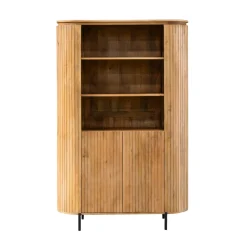Bibliothèque haute bois rainuré avec rangement CALERO