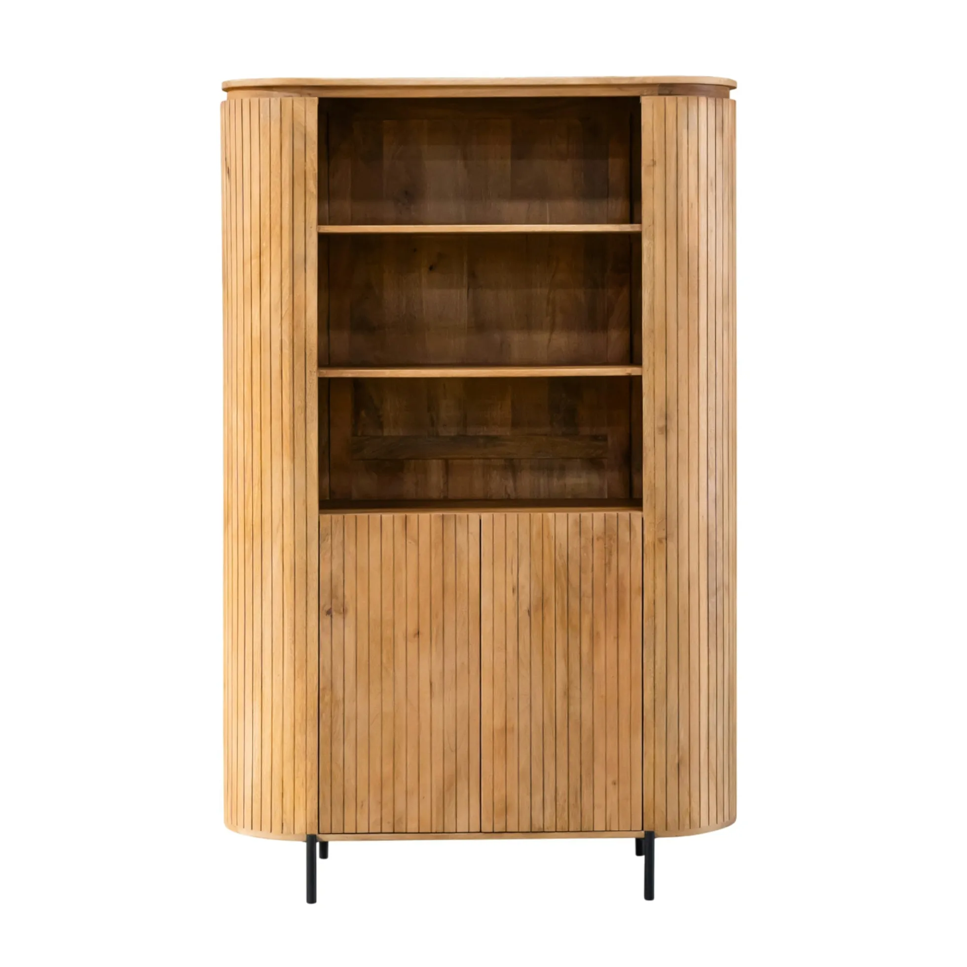 Bibliothèque haute bois rainuré avec rangement CALERO