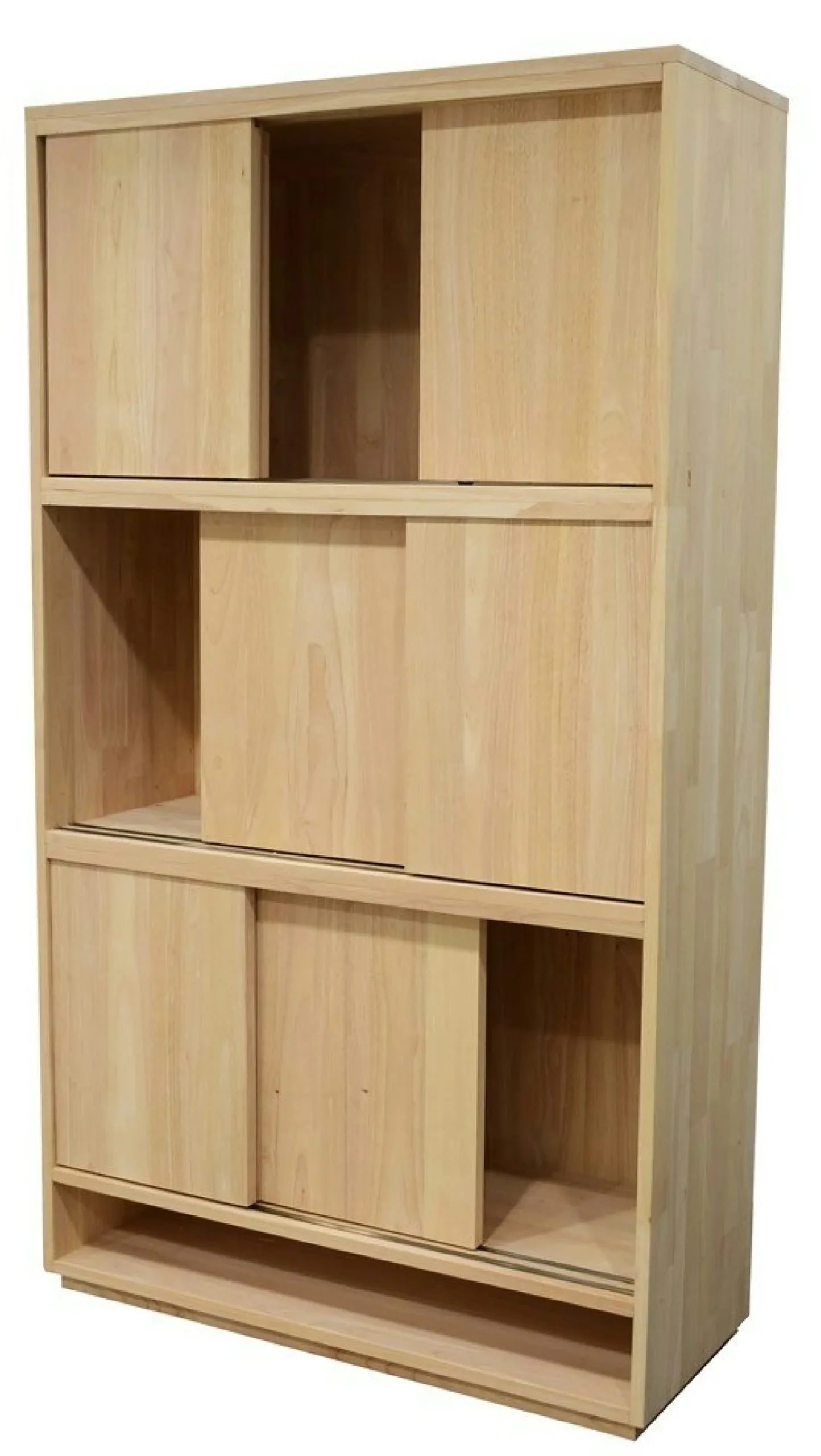 Bibliothèque Hévéa 3 étages à portes coulissantes, 1 niche basse 100x40x180cm BALTIC