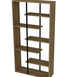 Bibliothèque moderne effet noyer et baguettes noires JENA