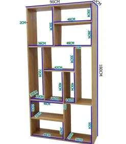 Bibliothèque ouverte Hévéa 11 niches déstructurées 90x30x180cm BALTIC